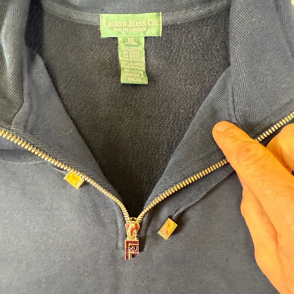 Lauren Jeans Co Ralph Lauren Quarter Zip Pullover Sweatshirt Navy Blue XL Cotton - Picture 11 of 16
